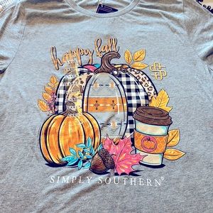 New Simply Southern Happy Fall Shirt with Pumpkins and Coffee Size: Large
